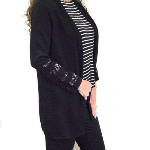 Alfani Petite Black Sequined Open Front Cardigan - Picture 3 of 8